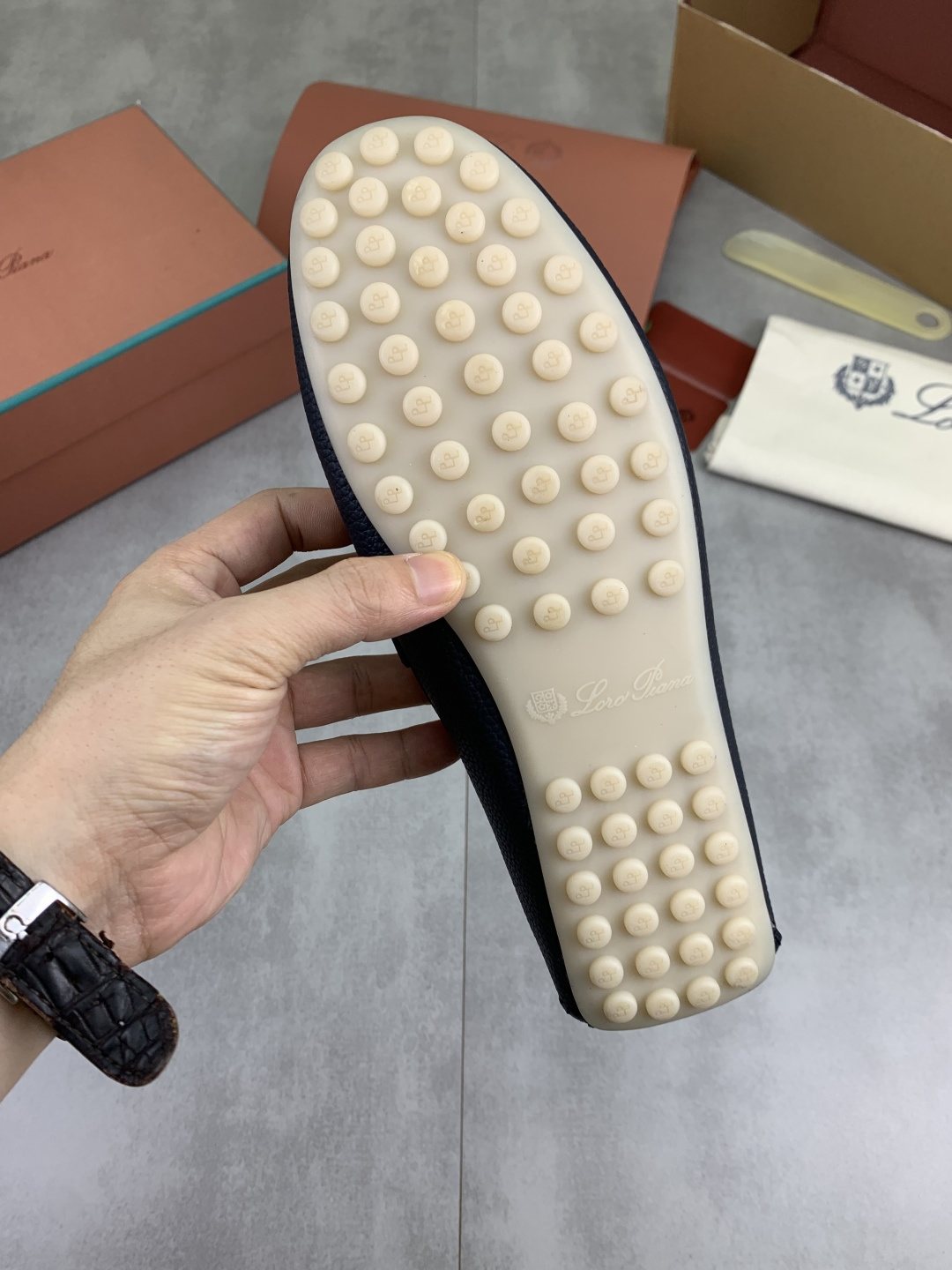 Loro Piana Dark Navy Blue Moc-Toe Loafers